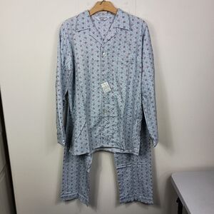 Vintage Sears Mens Pajama Set Medium Blue Geometric Ring Print Sleepwear 80s New